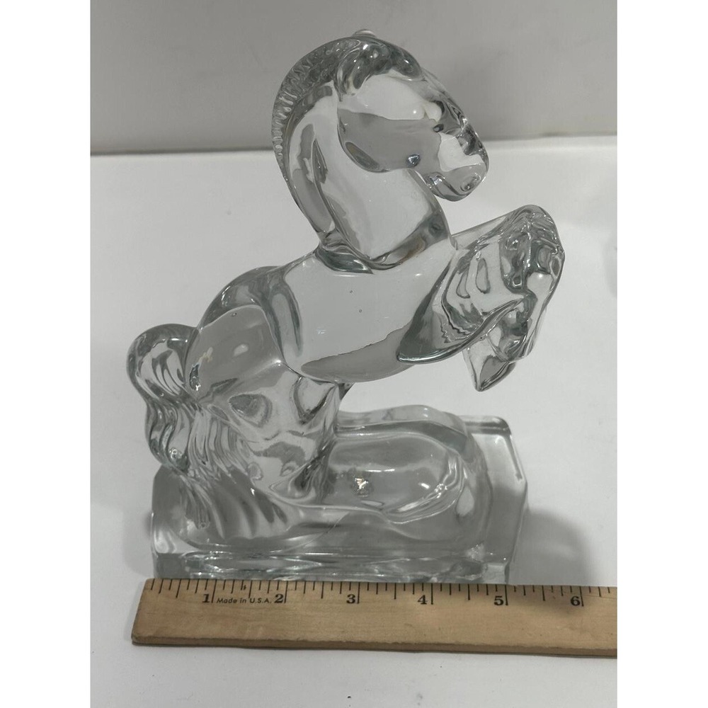 Vintage Clear Glass Pair of 8" HEAVY Rearing Horse Bookends - Picture 11 of 11